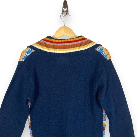 Coll Ageman Vintage Collared V Neck Sweater, Navy Multi, Size Medium - Picture 8 of 9